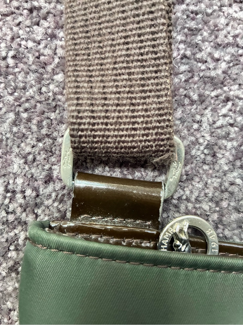 Longchamp Forest Green & Brown Crossbody Bag Purple Interior Magnet Snap Closure - Picture 4 of 7